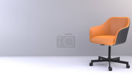 Téléchargez les photos : Chaise de bureau moderne confortable orange dans une pièce gris clair, modèle de conception graphique, bonne position - en image libre de droit