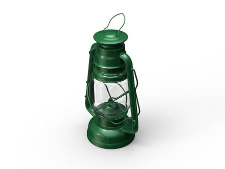 Téléchargez les photos : Vieille lanterne à huile verte métallisée vintage - isolée sur fond blanc - en image libre de droit