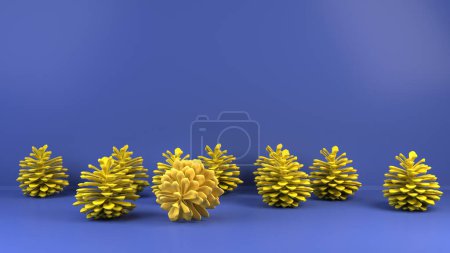Téléchargez les photos : Lot de cônes jaunes sur fond bleu clair - fond de gabarit - en image libre de droit
