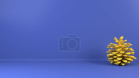 Téléchargez les photos : Un seul cône de pin jaune assis sur fond bleu clair - fond du modèle - en image libre de droit