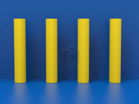Téléchargez les photos : Formes géométriques jaunes minimalistes sur fond bleu, modèle de fond graphique - en image libre de droit