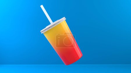 Téléchargez les photos : Coupe de soda orange sur fond bleu - élément de design graphique et fond - en image libre de droit