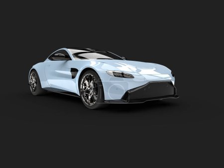 Téléchargez les photos : Lumineux bleu doux moderne concept de sport voiture sur fond sombre tir à angle bas - en image libre de droit