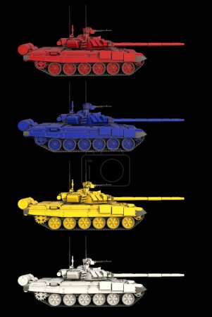 Foto de Tanques modernos en rojo, azul, amarillo y blanco - vista lateral - Imagen libre de derechos