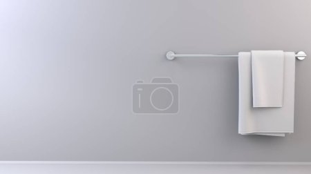 Téléchargez les photos : Simple deux serviettes blanches sur porte-serviettes sur fond lumineux, modèle graphique - positionnement du côté droit - en image libre de droit