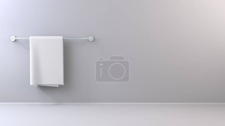 Téléchargez les photos : Serviette blanche simple sur support de serviette sur fond lumineux, gabarit graphique - positionnement côté gauche - en image libre de droit