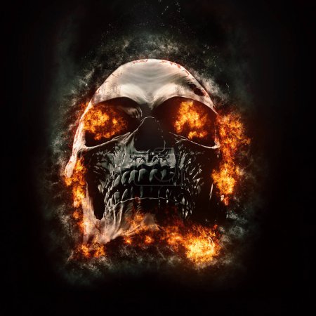 Téléchargez les photos : Crâne noir brûlant de flammes sortant des yeux - en image libre de droit