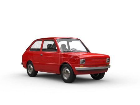 Téléchargez les photos : Petite voiture compacte vintage rouge vif - plan studio - en image libre de droit
