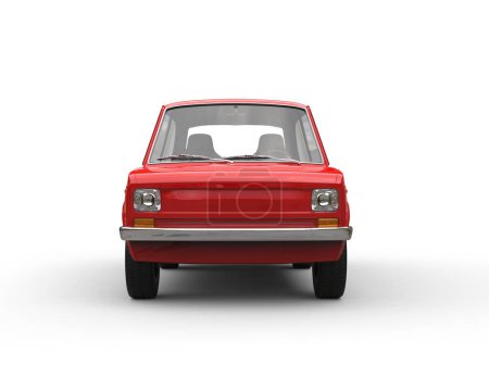 Téléchargez les photos : Petite voiture compacte vintage rouge vif - vue de face - en image libre de droit