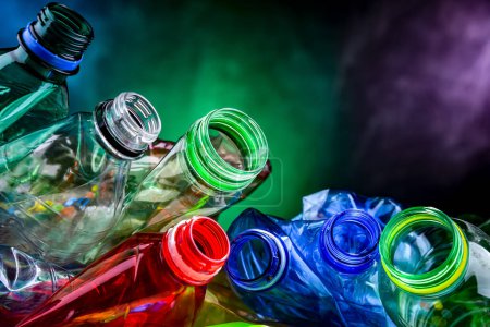 Photo for Empty colored drink bottles. Recyclable plastic waste. - Royalty Free Image