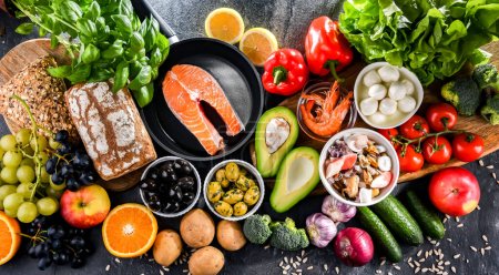 Productos alimenticios que representan la dieta mediterránea y que pueden mejorar el estado general de salud