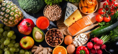 Nahrungsmittel, die die nährstoffreiche Ernährung repräsentieren und den allgemeinen Gesundheitszustand verbessern können