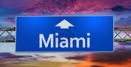 Photo for Road sign indicating direction to the city of Miami. - Royalty Free Image