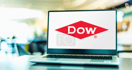 Photo for POZNAN, POL - DEC 28, 2022: Laptop computer displaying logo of Dow Inc., a chemical corporation headquartered in Midland, Michigan, USA - Royalty Free Image