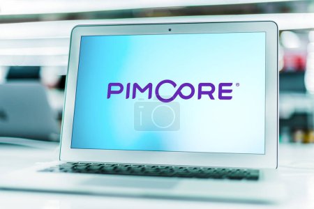 Photo for POZNAN, POL - DEC 8, 2021: Laptop computer displaying logo of Pimcore, an open-source enterprise PHP software platform - Royalty Free Image