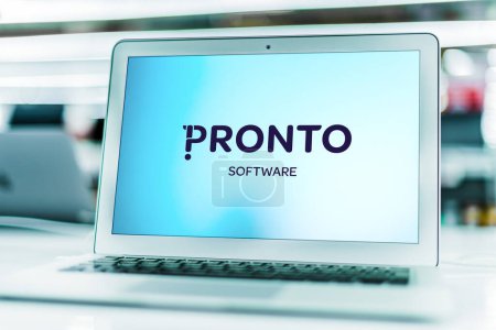 Photo for POZNAN, POL - DEC 8, 2021: Laptop computer displaying logo of Pronto Software, an Australian Enterprise Resource Planning software vendor - Royalty Free Image