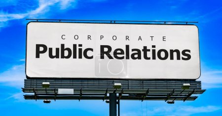 Advertisement billboard displaying the catchword: Public Relations