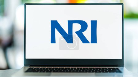 Photo for POZNAN, POL - FEB 21, 2023: Laptop computer displaying logo of Nomura Research Institute, the largest economic research and consulting firm in Japan, and a member of the Nomura Group. - Royalty Free Image
