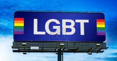 Foto de Cartelera publicitaria que muestra el signo del movimiento LGBT. - Imagen libre de derechos
