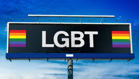 Photo for Advertisement billboard displaying the sign of LGBT movement. - Royalty Free Image