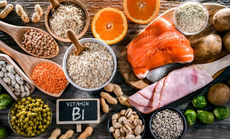 Photo for Composition with food products rich in thiamine or vitamin B1 - Royalty Free Image