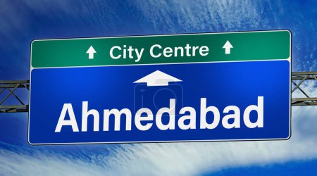 Photo for Road sign indicating direction to the city of Ahmedabad. - Royalty Free Image