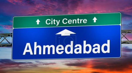 Photo for Road sign indicating direction to the city of Ahmedabad. - Royalty Free Image