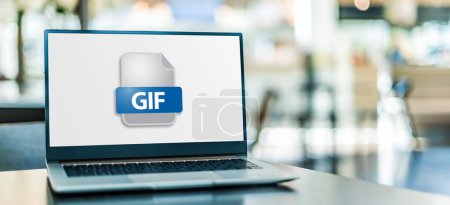 Foto de Ordenador portátil que muestra el icono del archivo GIF - Imagen libre de derechos