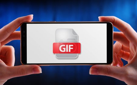 Foto de Un smartphone que muestra el icono del archivo GIF - Imagen libre de derechos