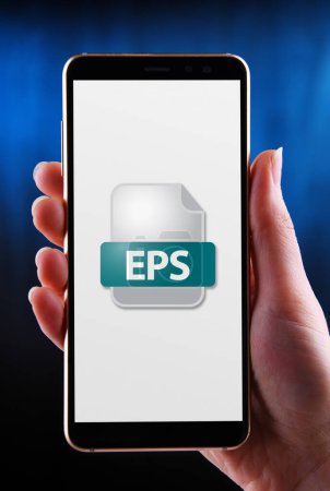 Téléchargez les photos : Un smartphone affichant l'icône du fichier EPS - en image libre de droit