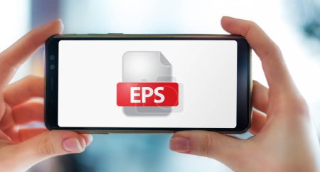 Téléchargez les photos : Un smartphone affichant l'icône du fichier EPS - en image libre de droit