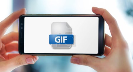 Foto de Un smartphone que muestra el icono del archivo GIF - Imagen libre de derechos