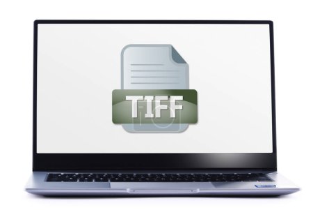 Photo for Laptop computer displaying the icon of TIFF file - Royalty Free Image