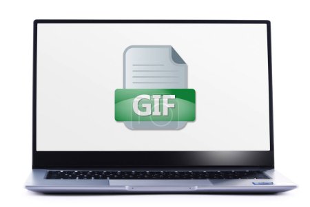 Foto de Ordenador portátil que muestra el icono del archivo GIF - Imagen libre de derechos