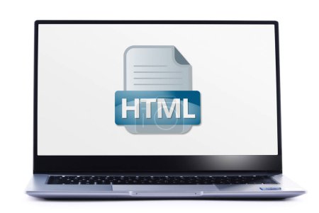 Photo for Laptop computer displaying the icon of HTML file - Royalty Free Image