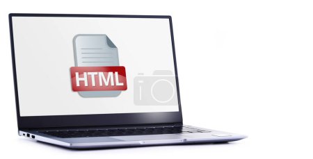 Photo for Laptop computer displaying the icon of HTML file - Royalty Free Image