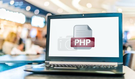 Photo for Laptop computer displaying the icon of PHP file - Royalty Free Image