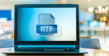 Photo for Laptop computer displaying the icon of RTF file - Royalty Free Image
