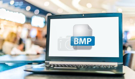 Photo for Laptop computer displaying the icon of BMP file - Royalty Free Image