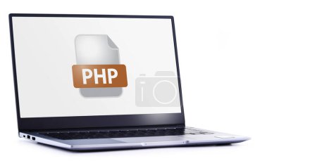 Photo for Laptop computer displaying the icon of PHP file - Royalty Free Image