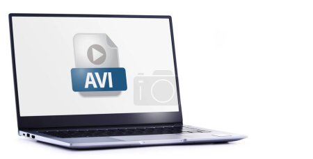 Photo for Laptop computer displaying the icon of AVI file - Royalty Free Image