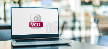 Photo for Laptop computer displaying the icon of VCD file - Royalty Free Image