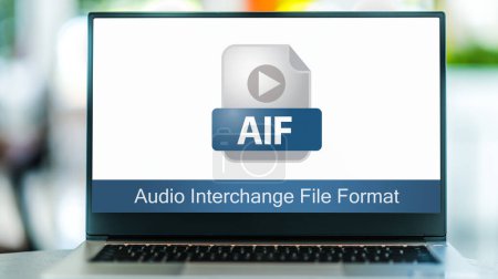 Photo for Laptop computer displaying the icon of AIFF file. - Royalty Free Image