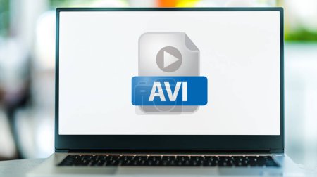 Photo for Laptop computer displaying the icon of AVI file - Royalty Free Image