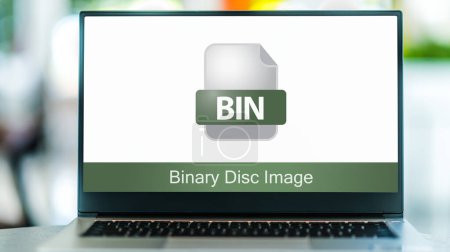 Photo for Laptop computer displaying the icon of binary file. - Royalty Free Image