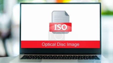 Photo for Laptop computer displaying the icon of iso file - Royalty Free Image