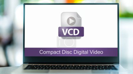 Photo for Laptop computer displaying the icon of VCD file - Royalty Free Image