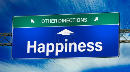 Photo for Symbolic road sign indicating direction to happiness. - Royalty Free Image