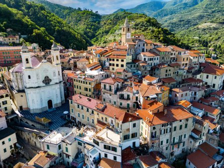 Photo for Aerial view of the village of Ceriana in the province of Imperia, Liguria, Italy - Royalty Free Image