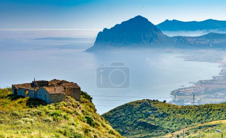 Panoramic view from Mount Erice in the province of Trapani, Sicily, Italy